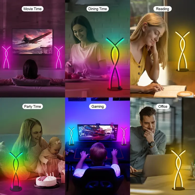 Lámpara de mesa artística LED en espiral (1 unidad) - Luz ambiental RGB con brillo ajustable