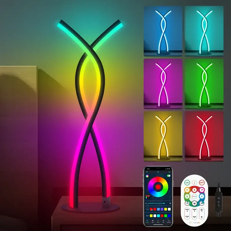 Lámpara de mesa artística LED en espiral (1 unidad) - Luz ambiental RGB con brillo ajustable