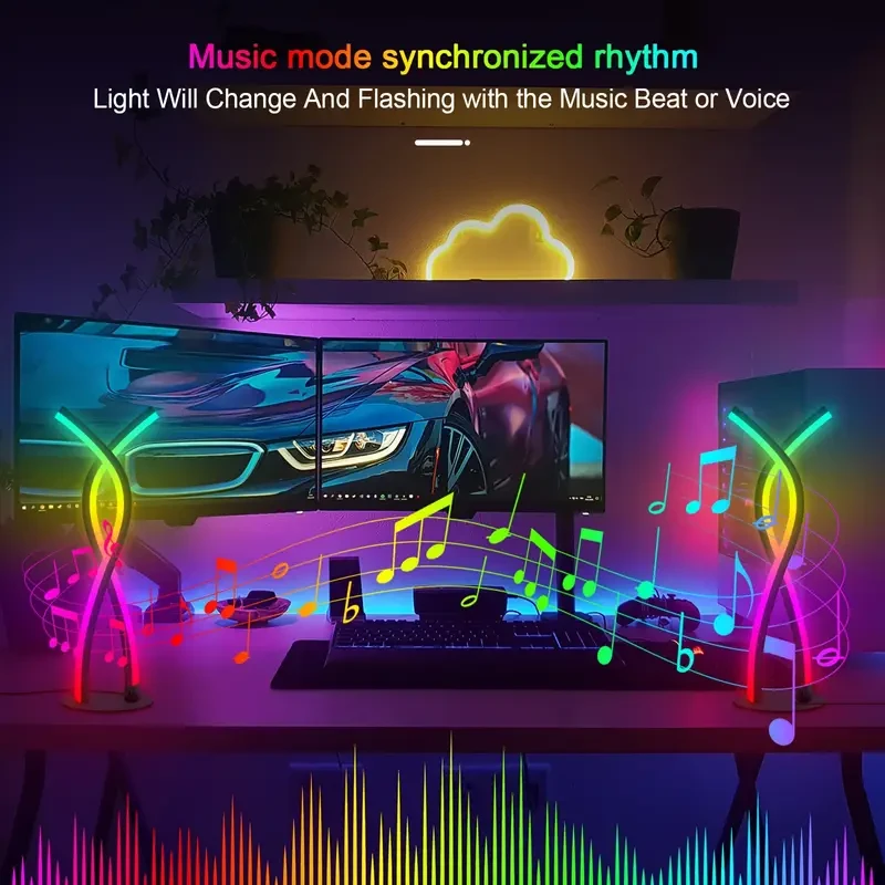 Lámpara de mesa artística LED en espiral (1 unidad) - Luz ambiental RGB con brillo ajustable