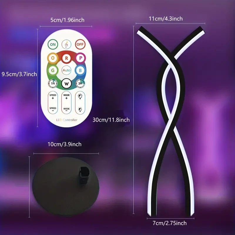 Lámpara de mesa artística LED en espiral (1 unidad) - Luz ambiental RGB con brillo ajustable