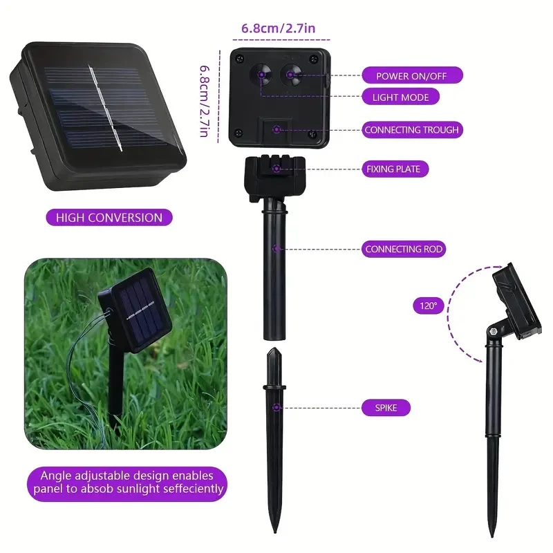 Guirnalda de luces solares multicolor vibrantes (1 unidad): 30 bolas de cristal LED, 6,5 m, 8 modos