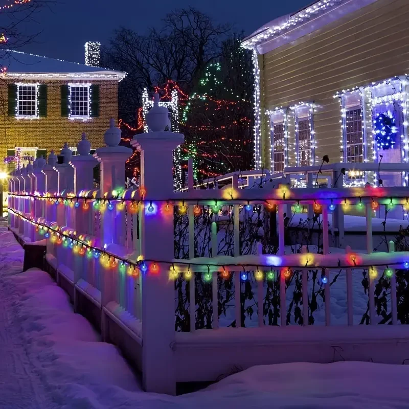 Guirnalda de luces solares multicolor vibrantes (1 unidad): 30 bolas de cristal LED, 6,5 m, 8 modos