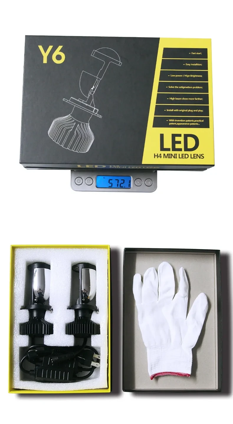 Faro con lente convexa de ojo de pez para coche, faro para motocicleta, de lejos y de cerca, superbrillante.
