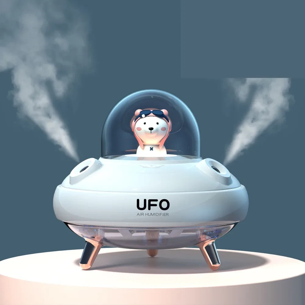 Humidificador ultrasónico USB inalámbrico de doble boquilla con diseño de oso de dibujos animados