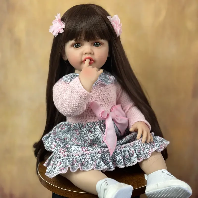 Muñeca bebé renacida realista de 55 cm y 22 pulgadas, cuerpo de silicona suave, cabello largo de princesa, ¡regalo de cumpleaños perfecto para niños pequeños!, regalos de Navidad/Halloween/Día de Acción de Gracias/Navidad/Regalo de Pascua