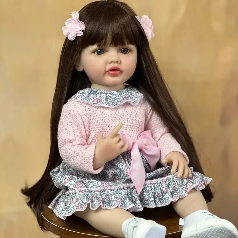 Muñeca bebé renacida realista de 55 cm y 22 pulgadas, cuerpo de silicona suave, cabello largo de princesa, ¡regalo de cumpleaños perfecto para niños pequeños!, regalos de Navidad/Halloween/Día de Acción de Gracias/Navidad/Regalo de Pascua