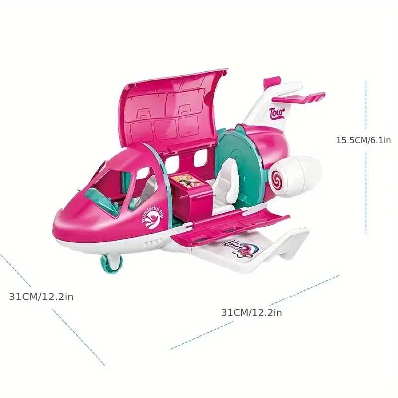 1 juego de muñecas Dream Princess de moda con avión, color rosa, maleta de viaje, juguetes para cachorros, sin electricidad, perfecto para Halloween y Navidad.