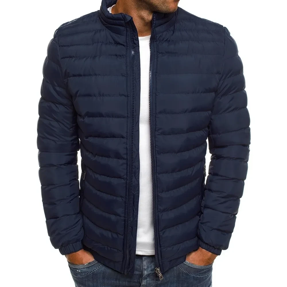 Chaqueta para hombre con cremallera, color liso, mangas largas, bolsillos, resistente al frío, abrigo acolchado de algodón grueso para otoño, para exteriores