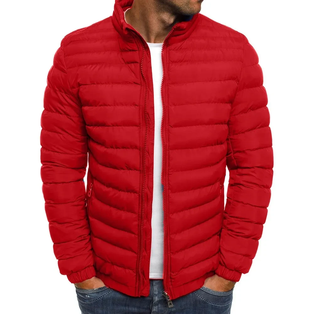 Chaqueta para hombre con cremallera, color liso, mangas largas, bolsillos, resistente al frío, abrigo acolchado de algodón grueso para otoño, para exteriores