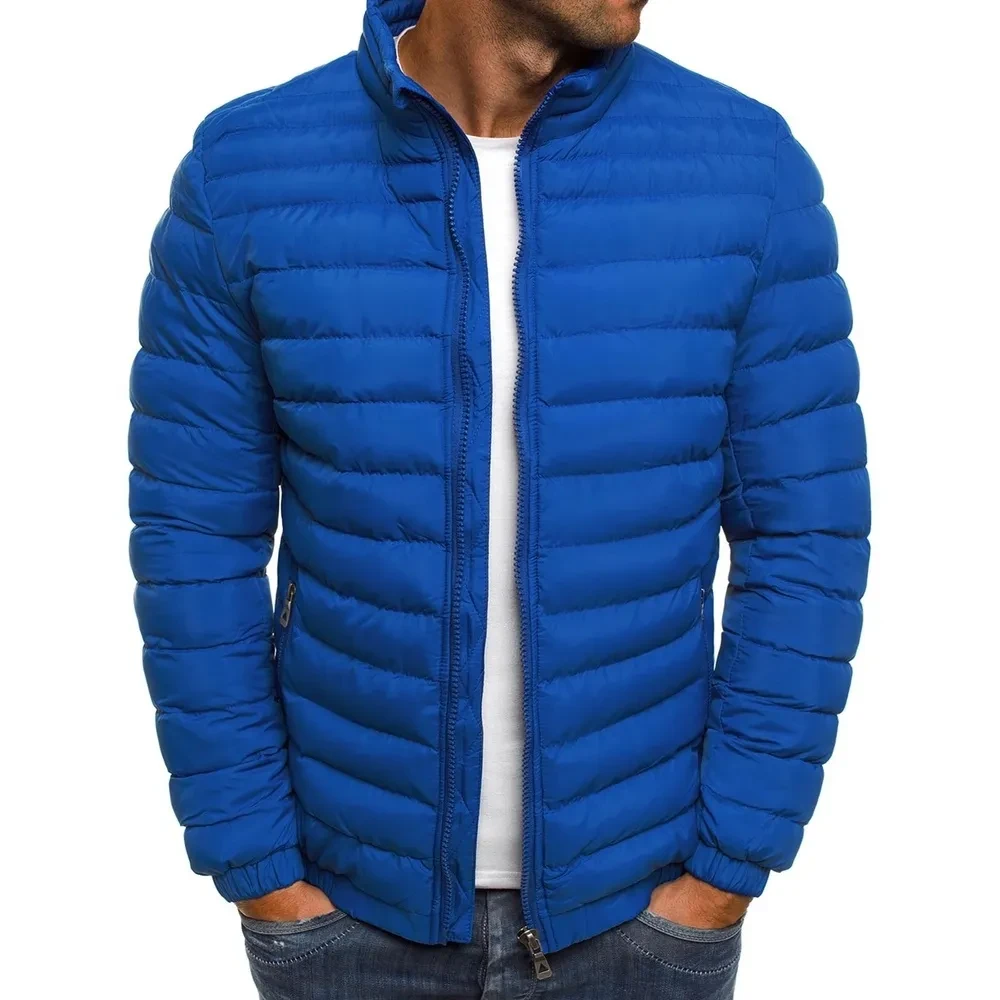 Chaqueta para hombre con cremallera, color liso, mangas largas, bolsillos, resistente al frío, abrigo acolchado de algodón grueso para otoño, para exteriores