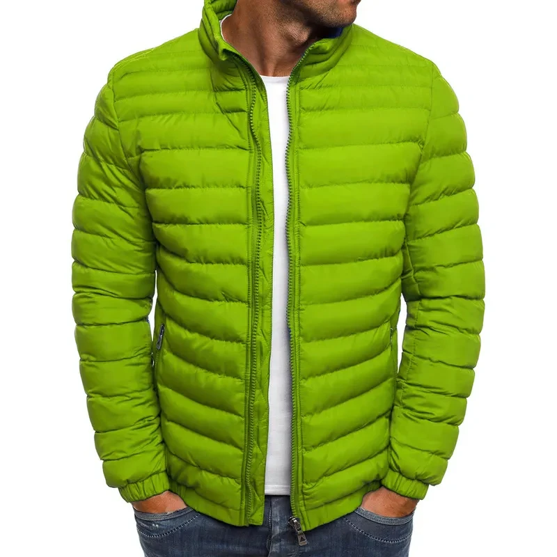 Chaqueta para hombre con cremallera, color liso, mangas largas, bolsillos, resistente al frío, abrigo acolchado de algodón grueso para otoño, para exteriores