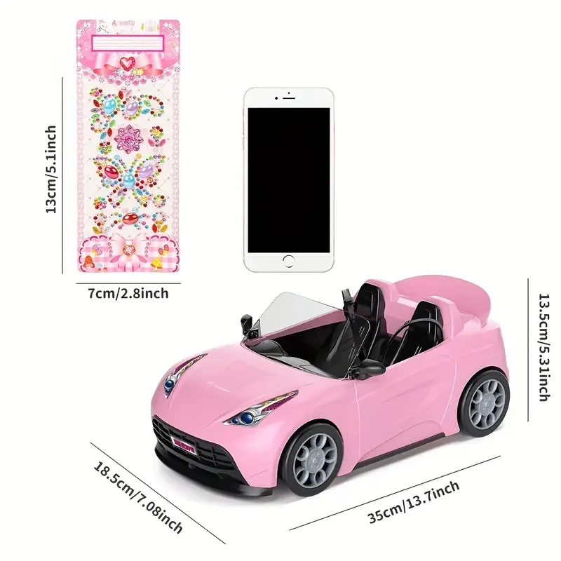 Coche deportivo infantil para muñecas de 29,21 cm. Con accesorios. Convertible de 2 plazas con arnés y ruedas. Regalo de Navidad para niñas.