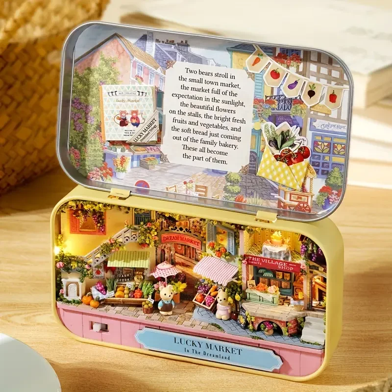 Caja de casa de muñecas en miniatura, kit de bricolaje para hacer una casa pequeña, juguetes para la habitación, decoración del dormitorio con muebles, manualidades de madera, rompecabezas estéreo para niñas, regalo de Halloween, Acción de Gracias y Navid