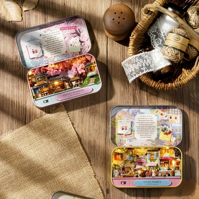 Caja de casa de muñecas en miniatura, kit de bricolaje para hacer una casa pequeña, juguetes para la habitación, decoración del dormitorio con muebles, manualidades de madera, rompecabezas estéreo para niñas, regalo de Halloween, Acción de Gracias y Navid