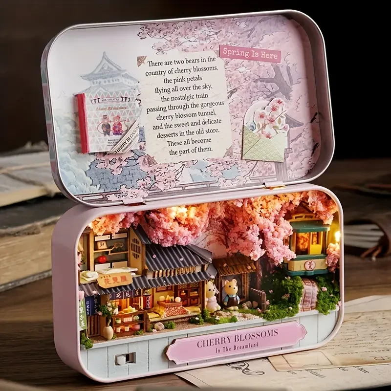 Caja de casa de muñecas en miniatura, kit de bricolaje para hacer una casa pequeña, juguetes para la habitación, decoración del dormitorio con muebles, manualidades de madera, rompecabezas estéreo para niñas, regalo de Halloween, Acción de Gracias y Navid
