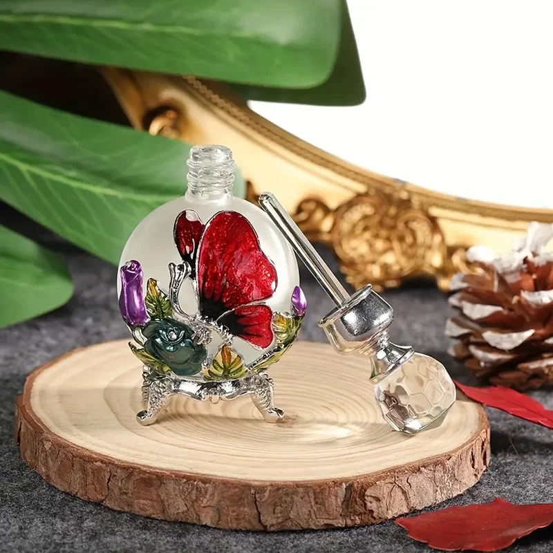 Perfume de cristal vintage de 25 ml con diseño de mariposas y flores