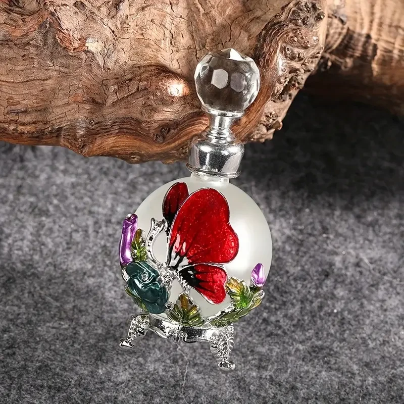 Perfume de cristal vintage de 25 ml con diseño de mariposas y flores