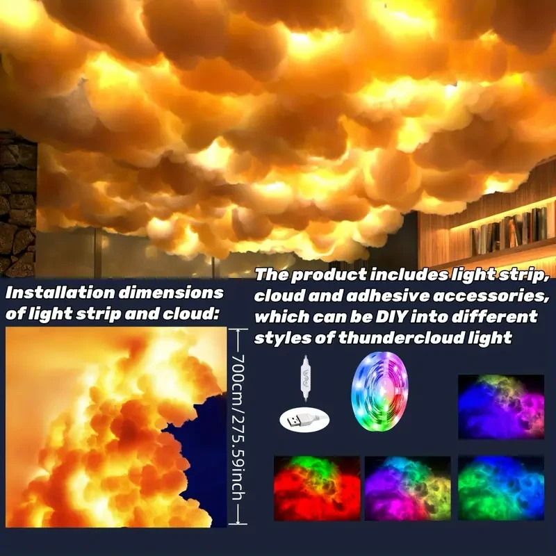 Luz LED de nube de tormenta DIY de 7 metros - Alimentación por USB, aplicación y control remoto