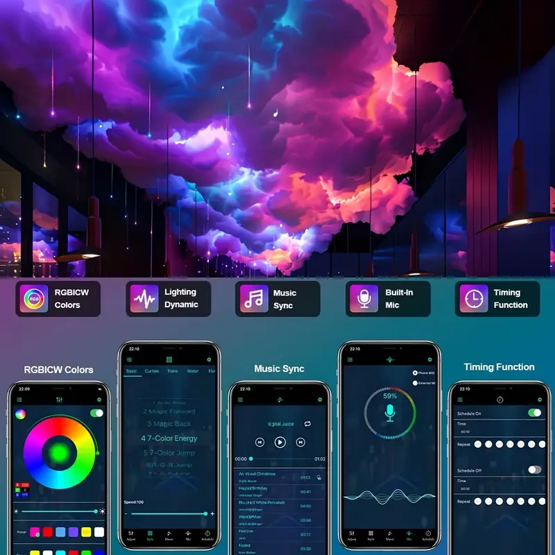 Luz LED de nube de tormenta DIY de 7 metros - Alimentación por USB, aplicación y control remoto
