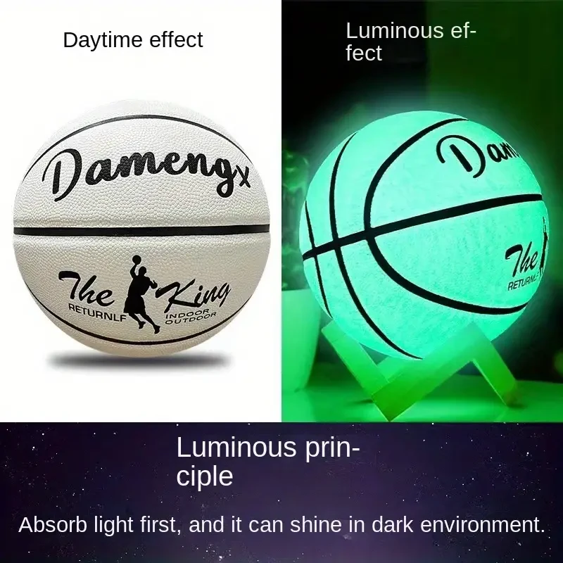 Balón de baloncesto luminoso de piel sintética suave, antideslizante y resistente al desgaste para exteriores.