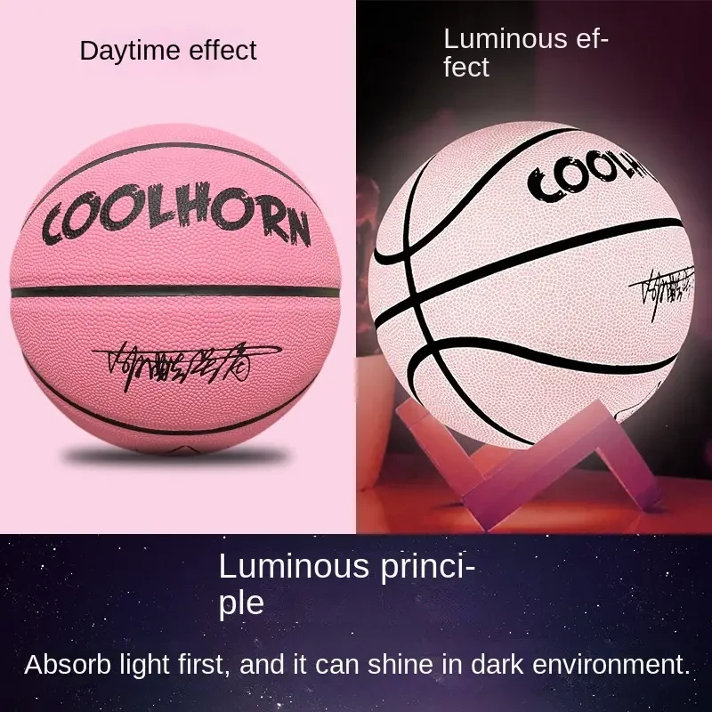 Balón de baloncesto luminoso de piel sintética suave, antideslizante y resistente al desgaste para exteriores.