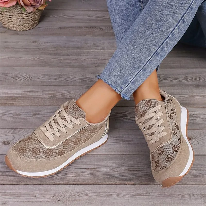 Zapatillas deportivas con cordones y estampado de flores para mujer, informales, ligeras, transpirables, para caminar y correr