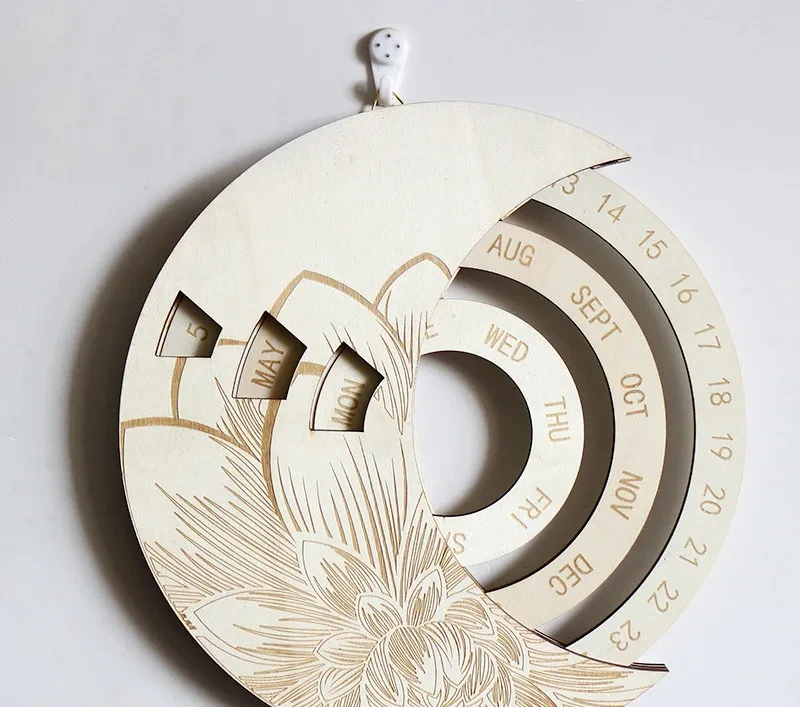 Calendario de pared de madera personalizado, redondo y perpetuo.