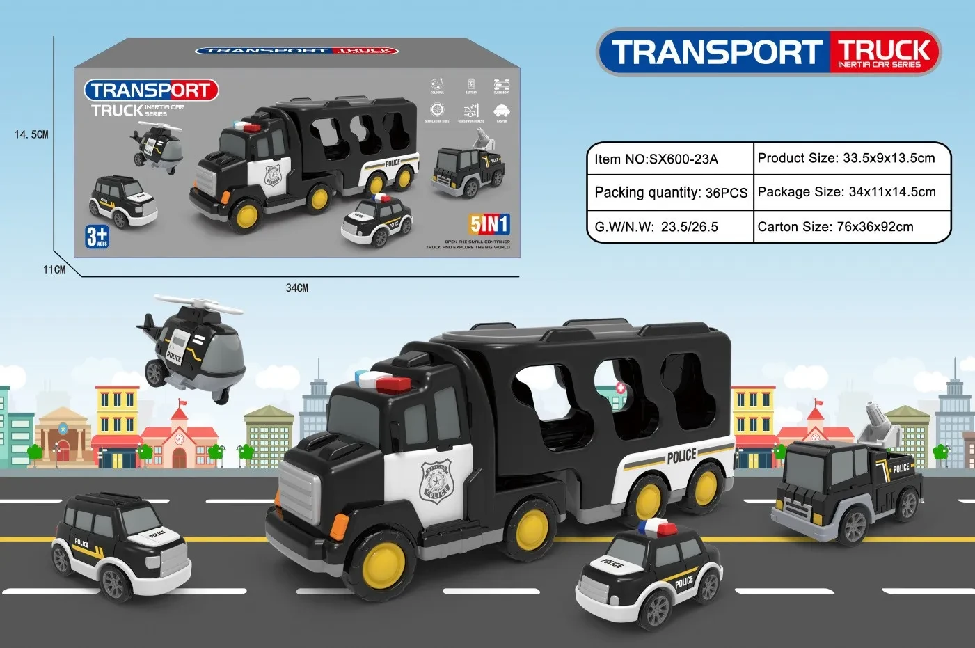 Vehículo de transporte de almacenamiento doble Equipo de ingeniería de inercia Coche de juguete musical