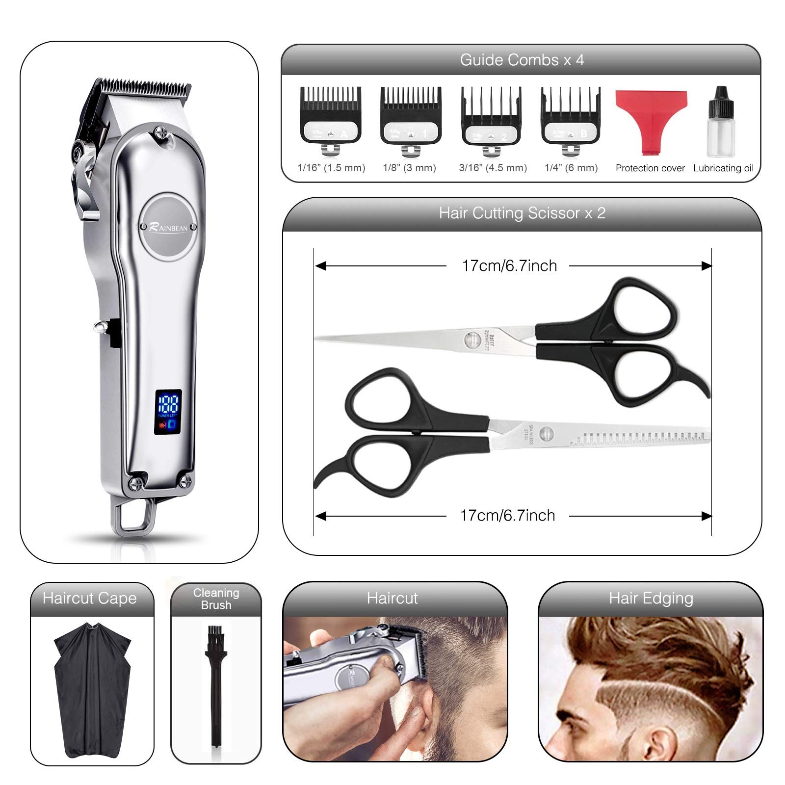 Recortador de pelo 3 en 1 para hombres, resistente al agua IPX7, kit de aseo para barba, inalámbrico, para mujeres y niños, pantalla LED, recargable por USB, Amazon prohibido.