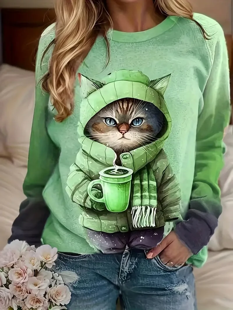 Sudadera con estampado de gato de talla grande