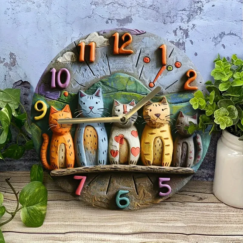 Reloj de pared de cuarzo con adorables gatos caprichosos de 8 pulgadas