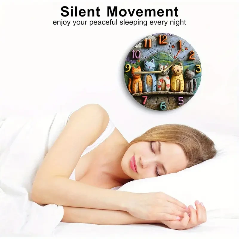 Reloj de pared de cuarzo con adorables gatos caprichosos de 8 pulgadas