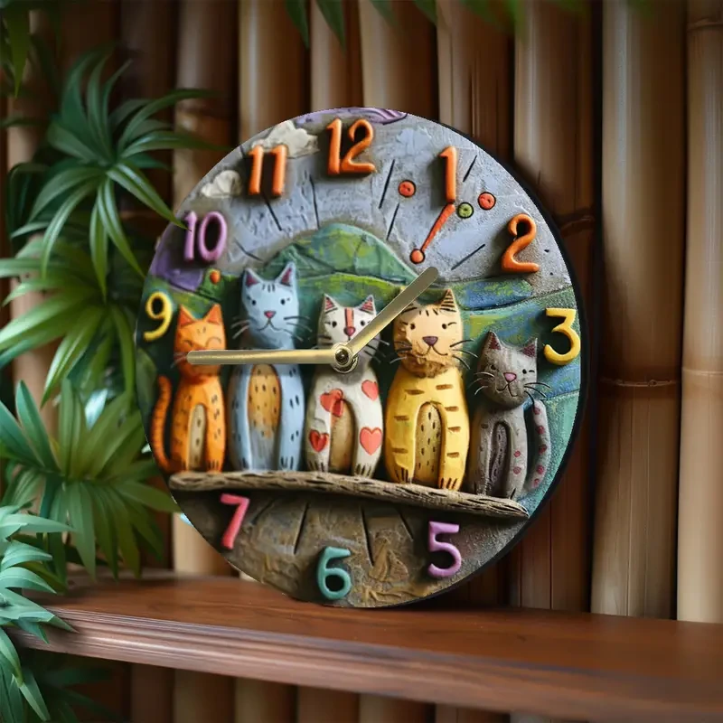 Reloj de pared de cuarzo con adorables gatos caprichosos de 8 pulgadas