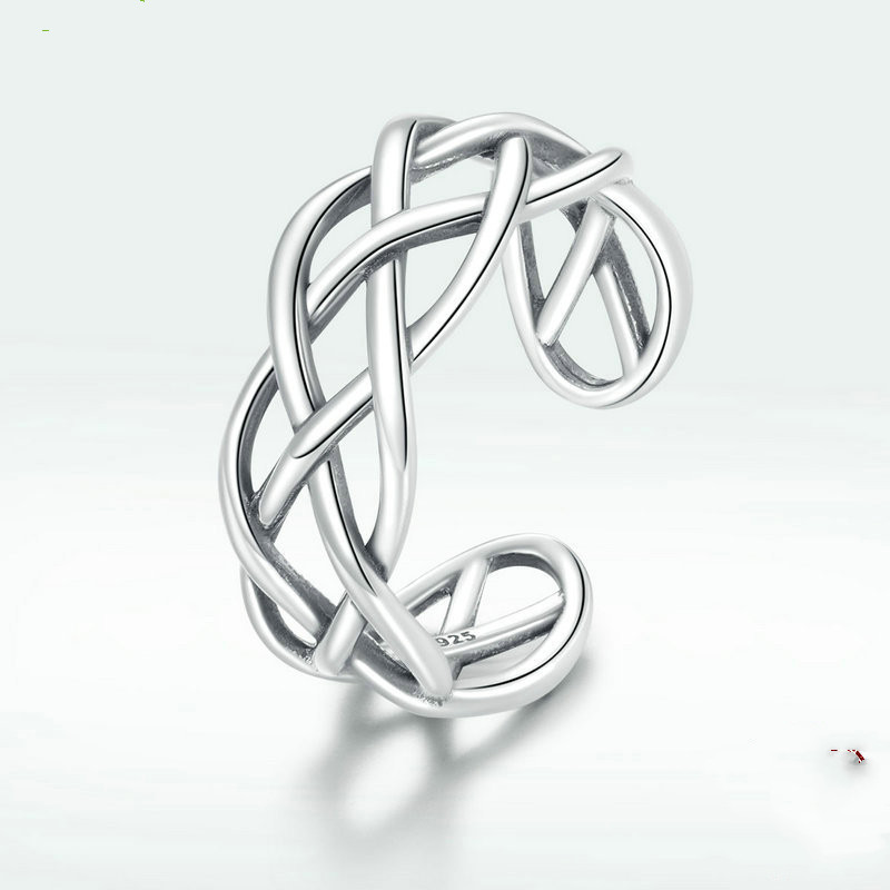 Anillo Bamoer de plata de ley 925 auténtica con textura tejida