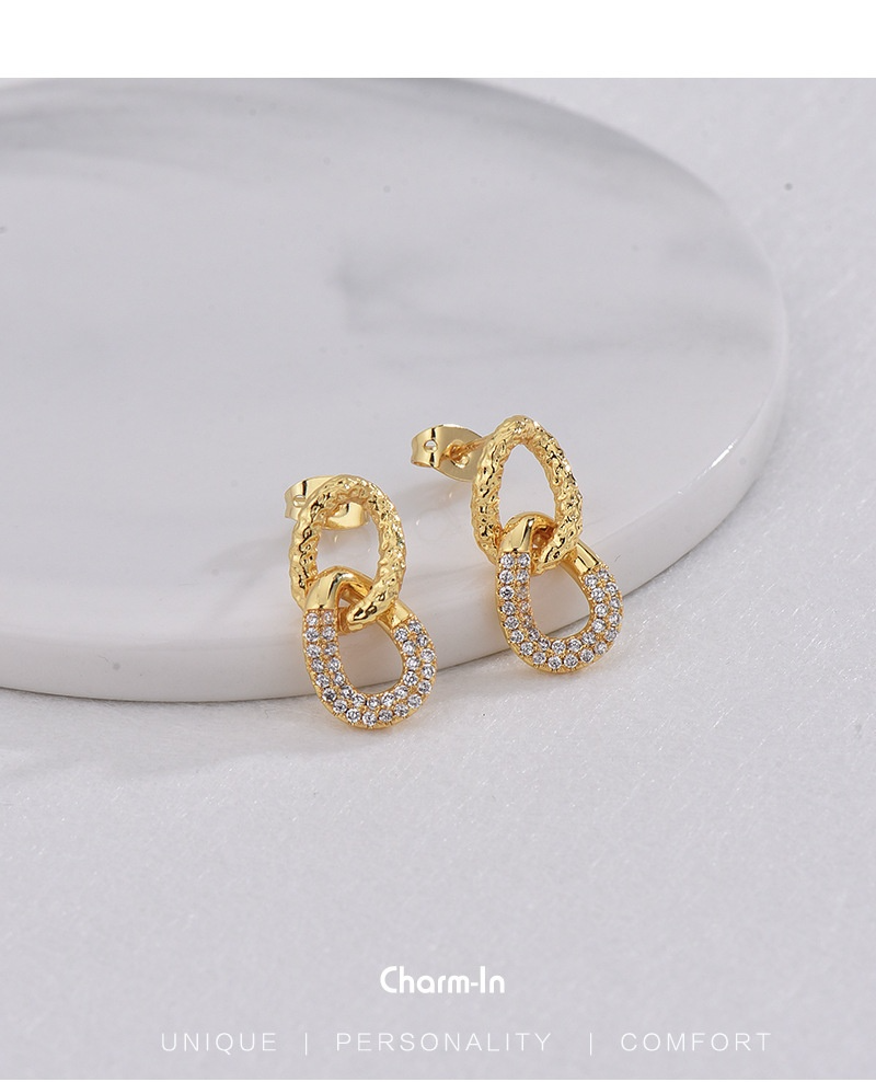 Pendientes retro sencillos de doble aro con microincrustaciones de circonita blanca, fáciles de combinar, para minorías.