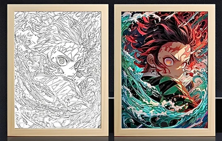 Marco de luz de rueda de agua de Tanjiro Demon Slayer
