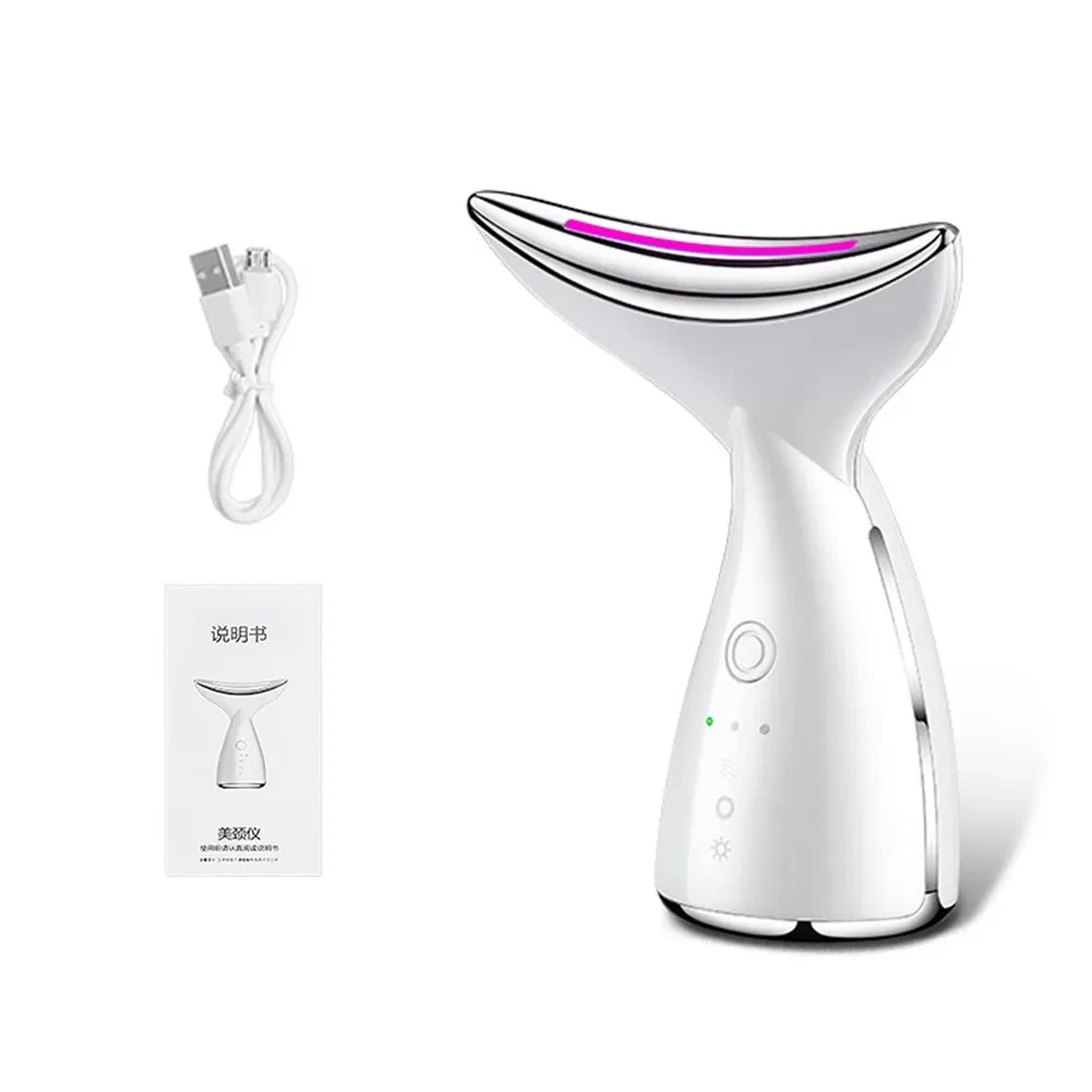 Dispositivo de belleza facial con microcorriente EMS para cuello y rostro con terapia de fotones LED de 3 colores para reafirmar la piel y reducir la papada.