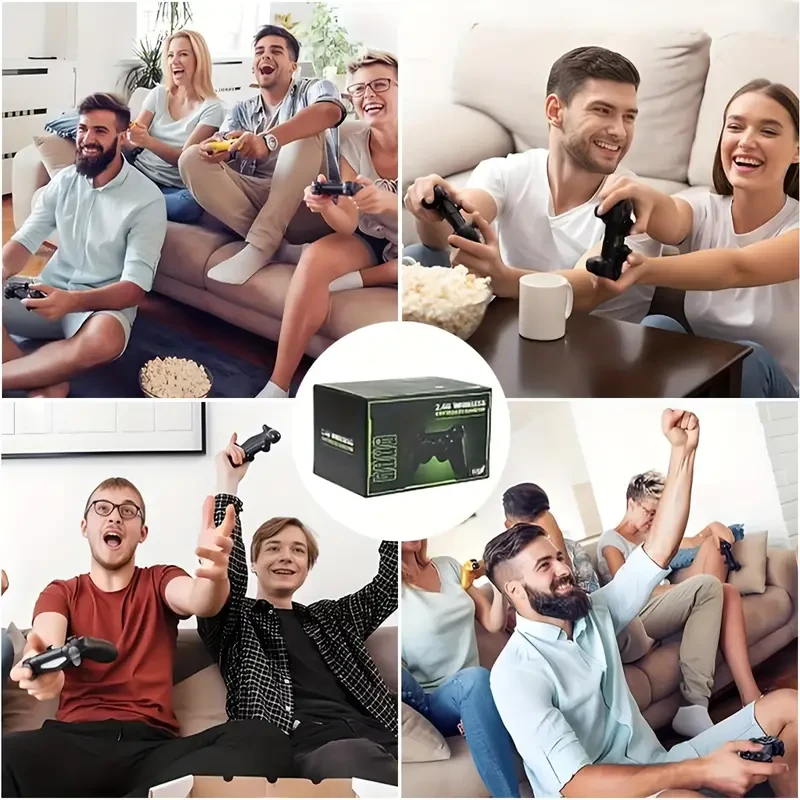 Consola de juegos inalámbrica retro con controladores de 2,4 GHz, 64 GB, 9 emuladores, carga USB, sistema TV HD Plug & Play, ESRB para adultos, juegos arcade multijugador, compatible con simuladores y expansiones.