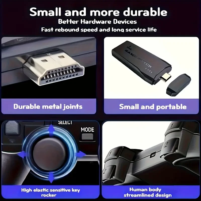 Consola de juegos inalámbrica retro con controladores de 2,4 GHz, 64 GB, 9 emuladores, carga USB, sistema TV HD Plug & Play, ESRB para adultos, juegos arcade multijugador, compatible con simuladores y expansiones.