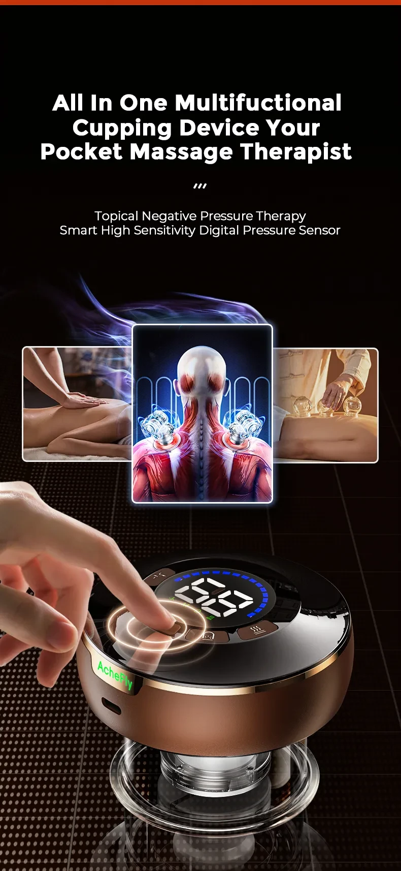Masajeador eléctrico multifuncional pequeño recargable AcheFly Gua Sha, equipo de fisioterapia, picadora inteligente facial