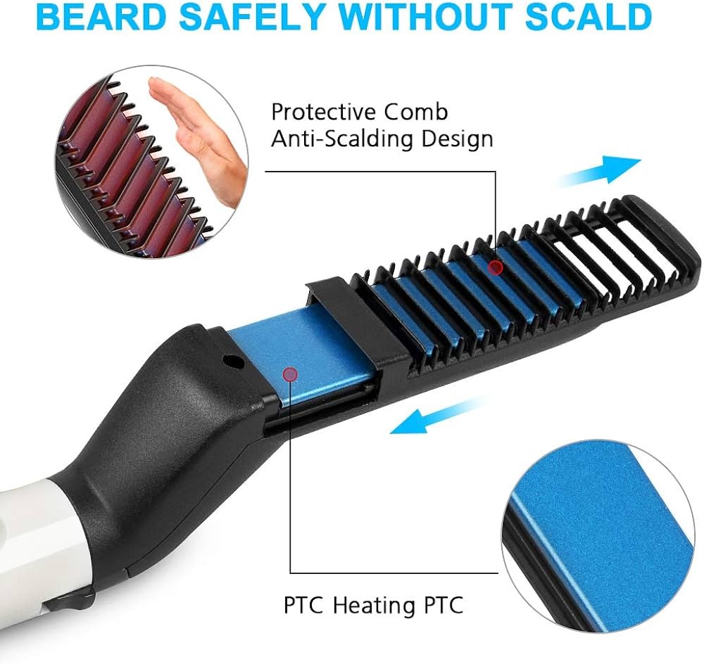 Cepillo alisador de pelo eléctrico, peine alisador de barba rápido para hombres, peine alisador de cabello rizado, desenredante lateral, rizador de cabello multifuncional.