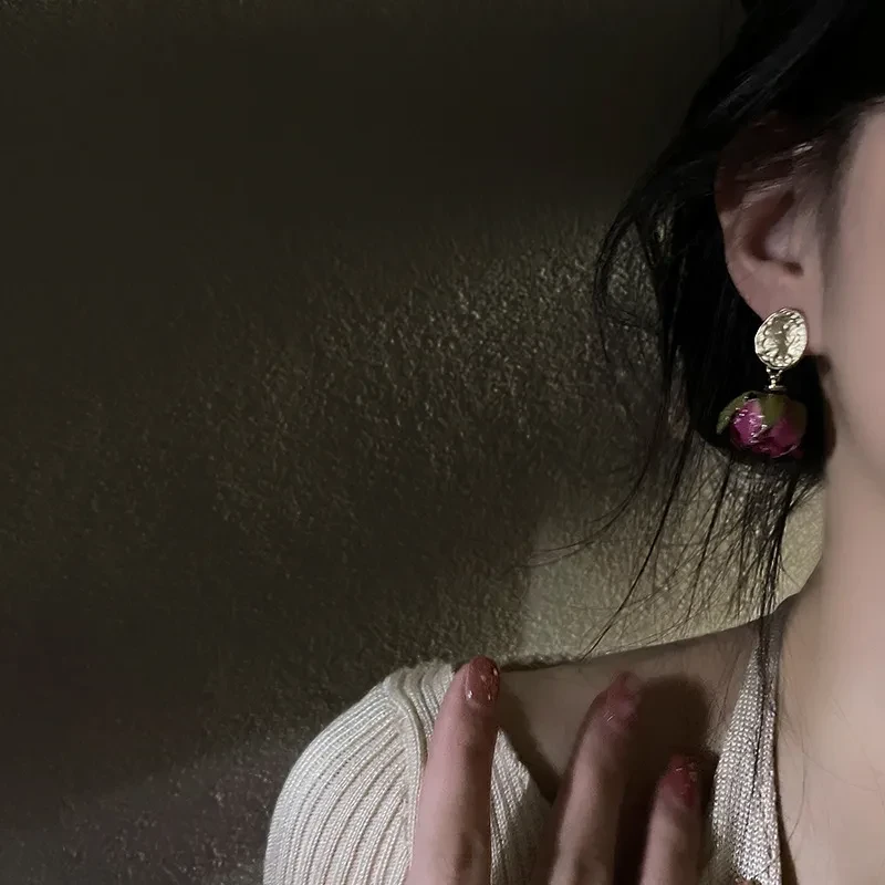 Pendientes de rosa eterna para mujer, estilo francés