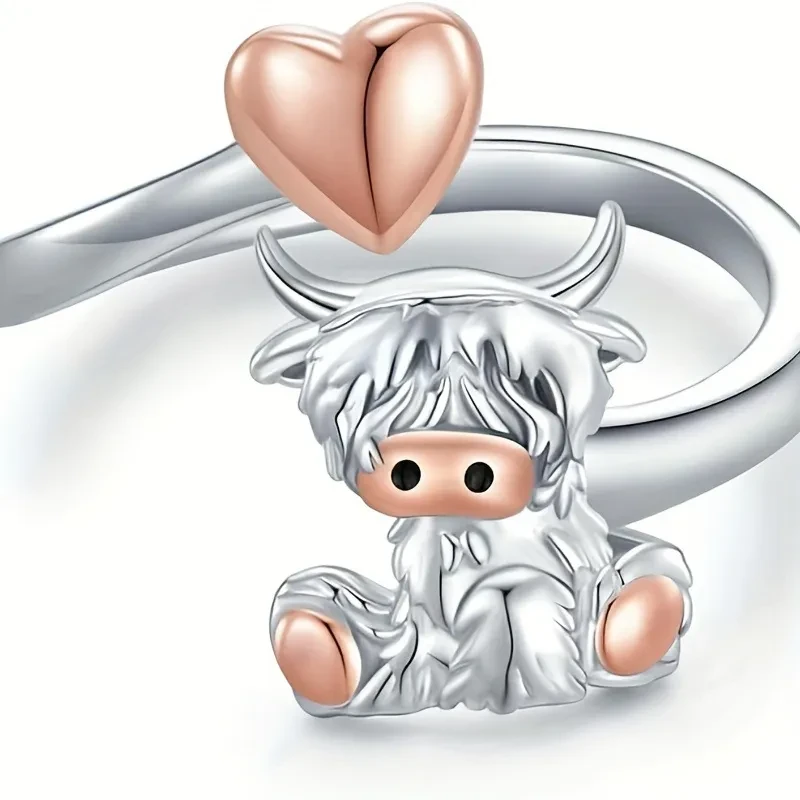 Anillo de corazón abierto con forma de animal, regalo de Navidad para niña