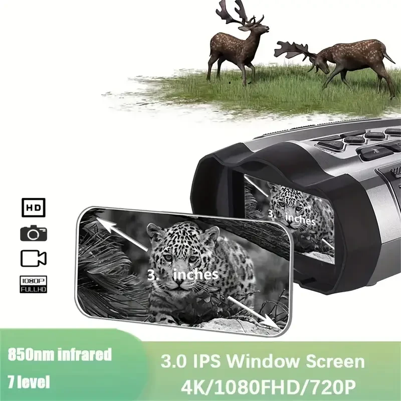 Dispositivo binocular de visión nocturna infrarroja, pantalla panorámica de 3 pulgadas, zoom digital de 10x, batería recargable integrada, ideal para monitoreo de granjas y estanques, patrullaje nocturno y pesca nocturna.