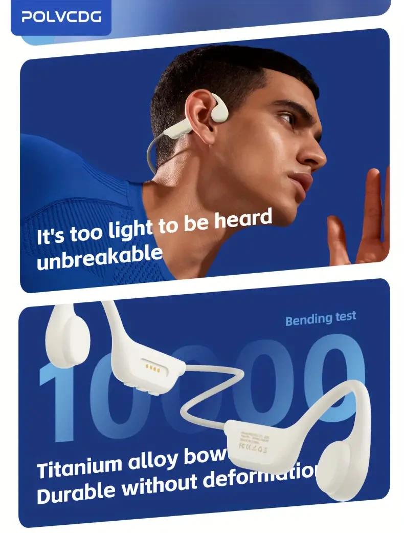 Auriculares inalámbricos de conducción ósea POLVCDG X7, 10 horas de duración de batería, 32 GB de memoria, resistencia al agua IPX-8, aislamiento de ruido, conectividad inalámbrica, controles de teclas, auriculares abiertos, micrófono capacitivo, para nat