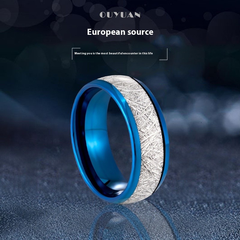 Anillo de acero de tungsteno con patrón de niebla para hombre, con cuerpo sencillo
