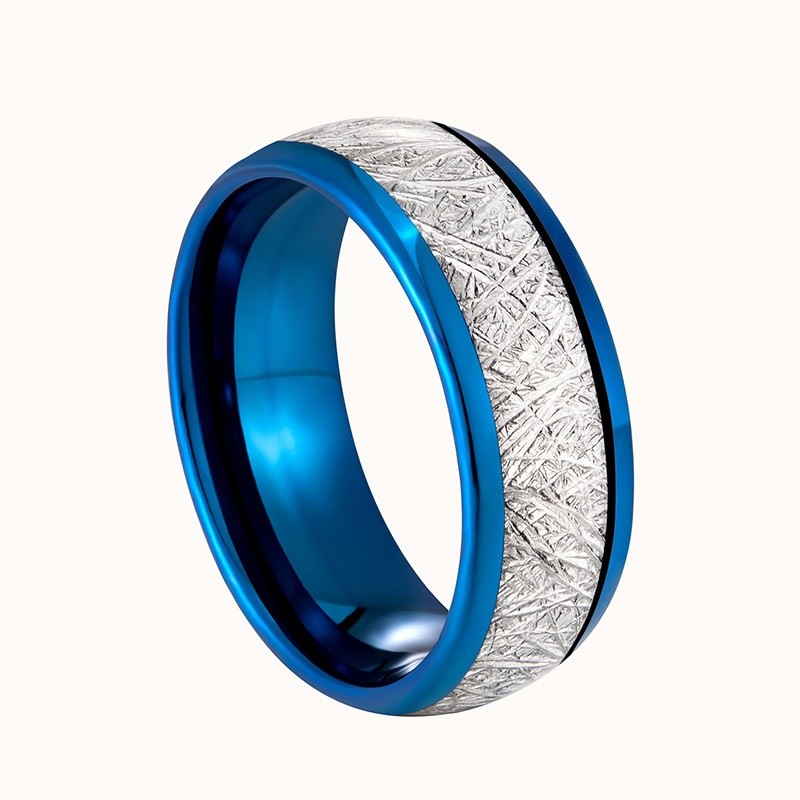 Anillo de acero de tungsteno con patrón de niebla para hombre, con cuerpo sencillo