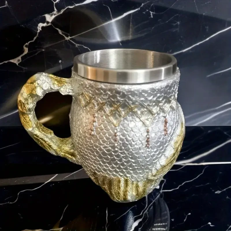 Taza de café de resina de acero inoxidable con búho tallado a mano