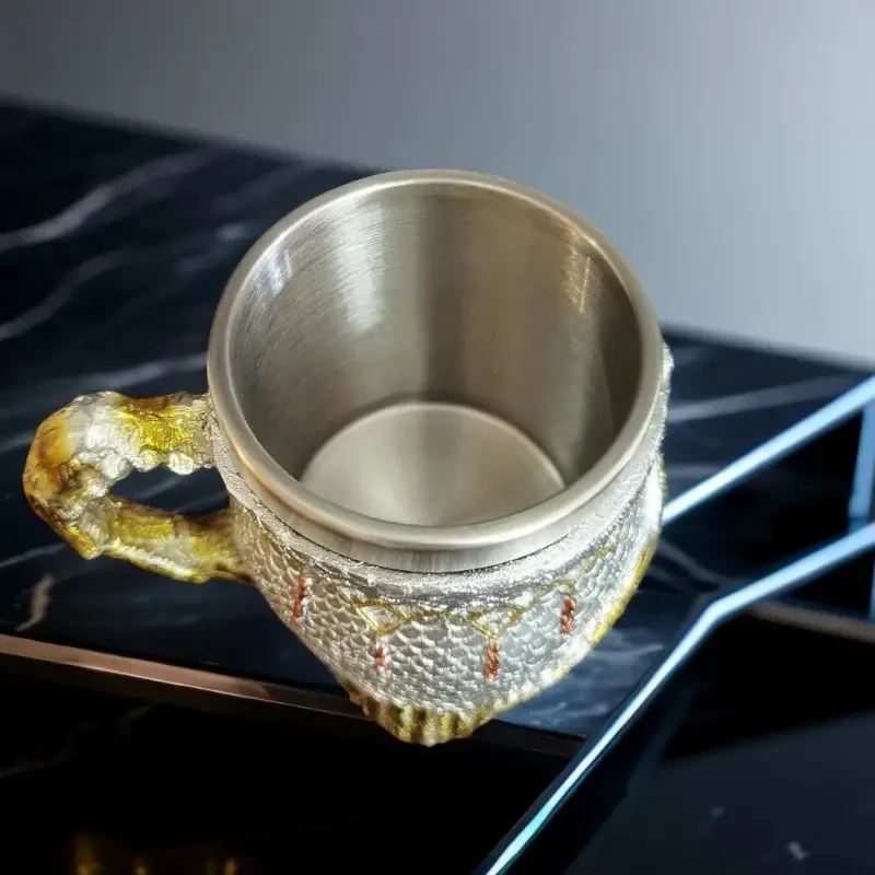 Taza de café de resina de acero inoxidable con búho tallado a mano