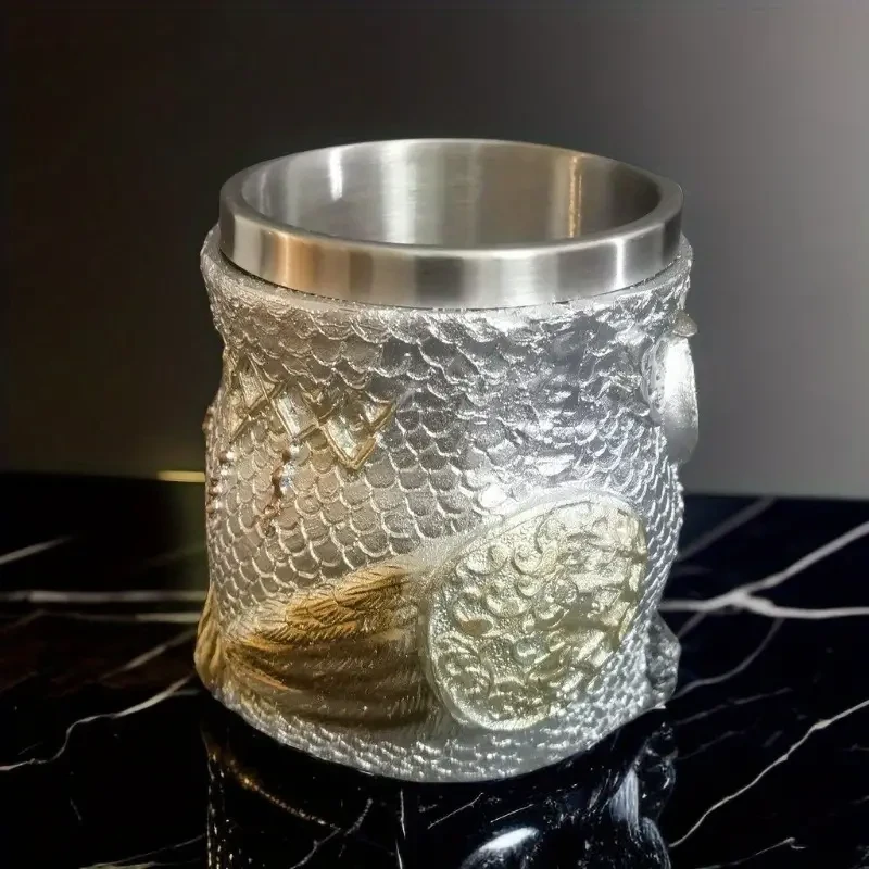 Taza de café de resina de acero inoxidable con búho tallado a mano